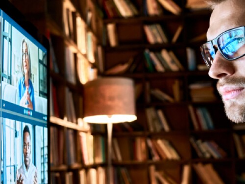professional student engages in video conference