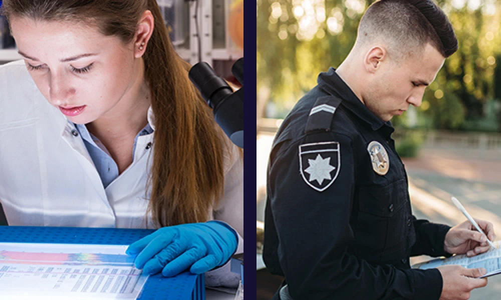 Woman studying and Police Officer