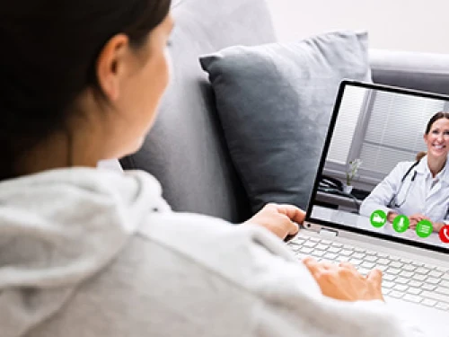 Woman on video call