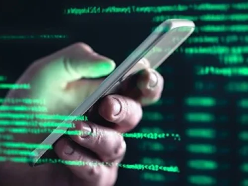 screen showing smartphone and security info