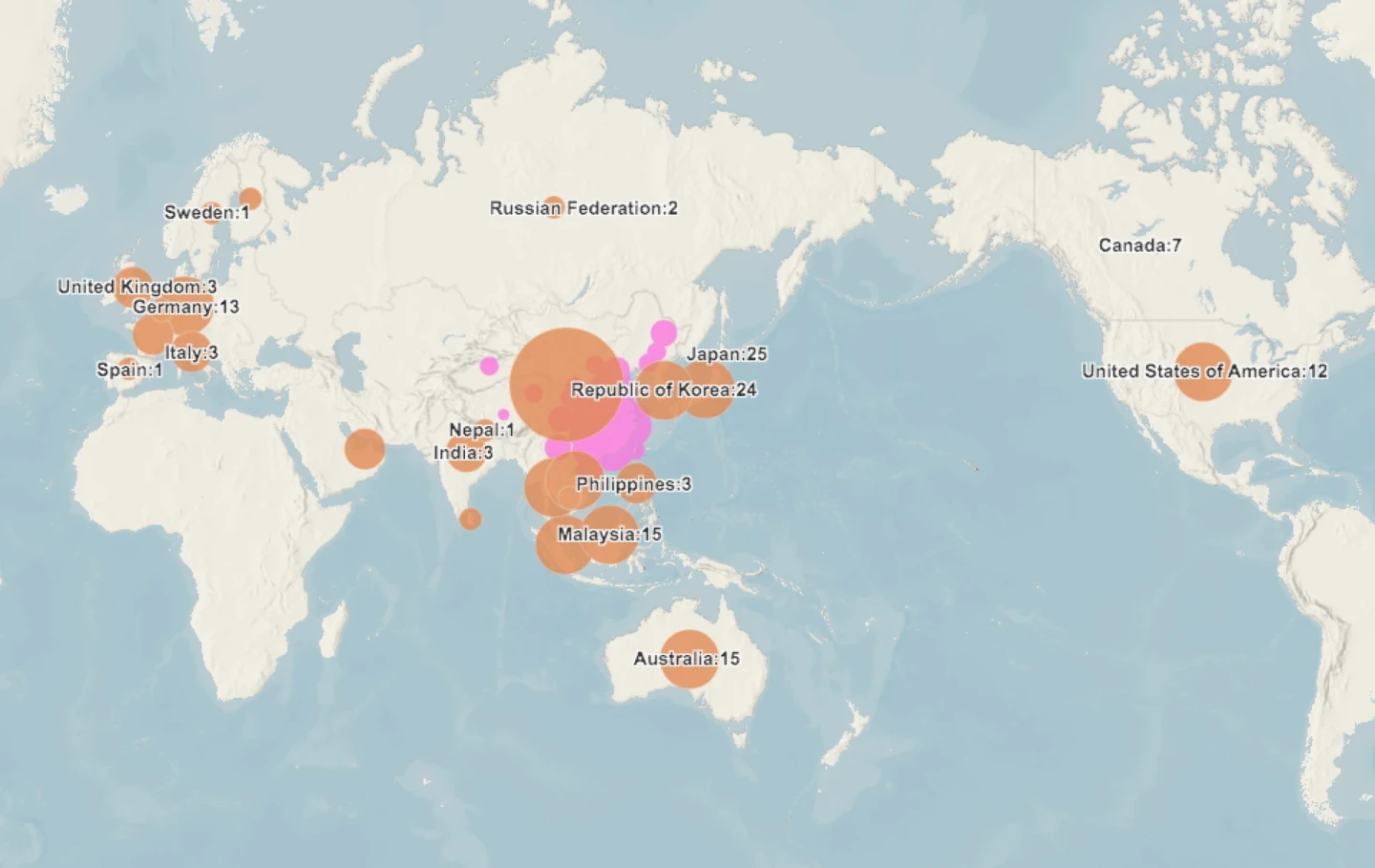 WHO coronavirus tracking map
