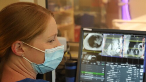 technician reviews MRI