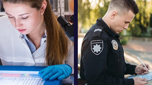 Woman studying and Police Officer