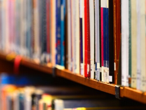 books on shelf in library