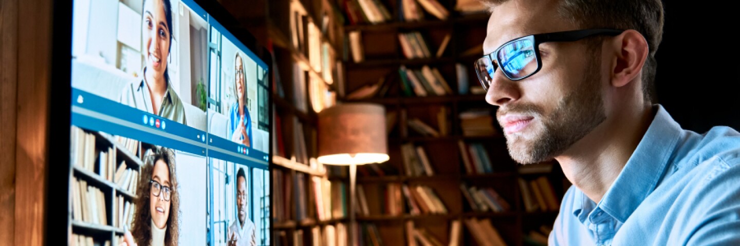professional student engages in video conference