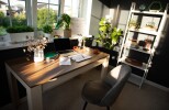 Modern,,Sunlit,Office,Desk,Is,Neatly,Arranged,With,Laptop,,Documents,