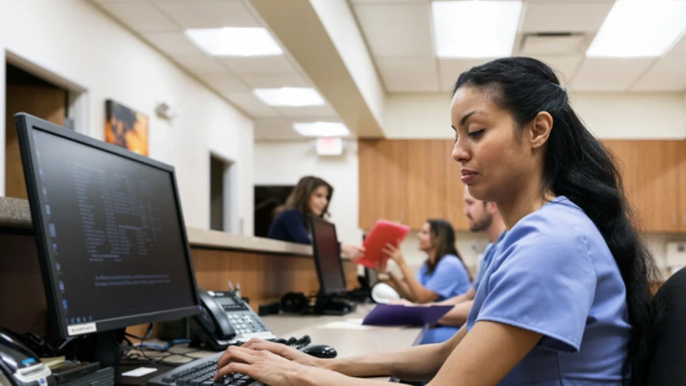 nurse at computer station