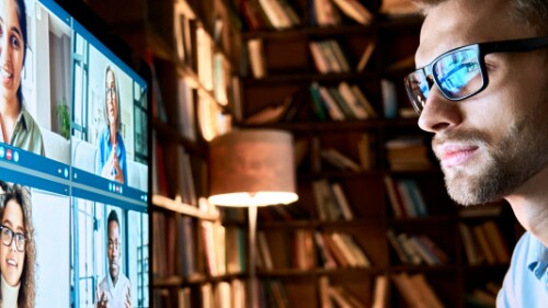 professional student engages in video conference