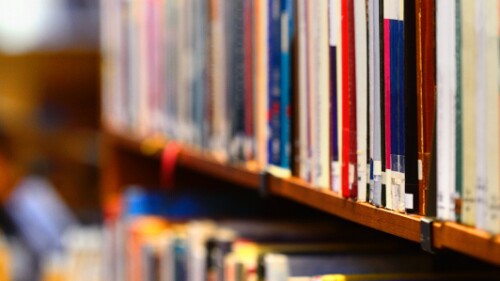 books on shelf in library