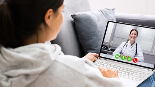Woman on video call